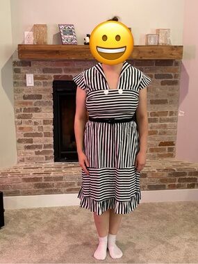 Bettie Page Black and White Striped Sailor Midi Dress